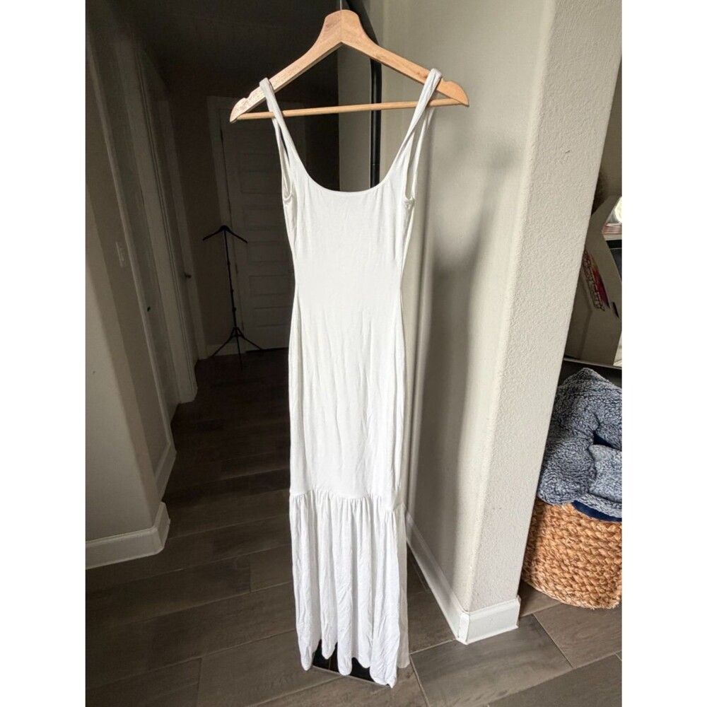 Naked Wardrobe White Maxi Dress XS Sleeveless Stretch Bodycon Tiered Hem NWOT